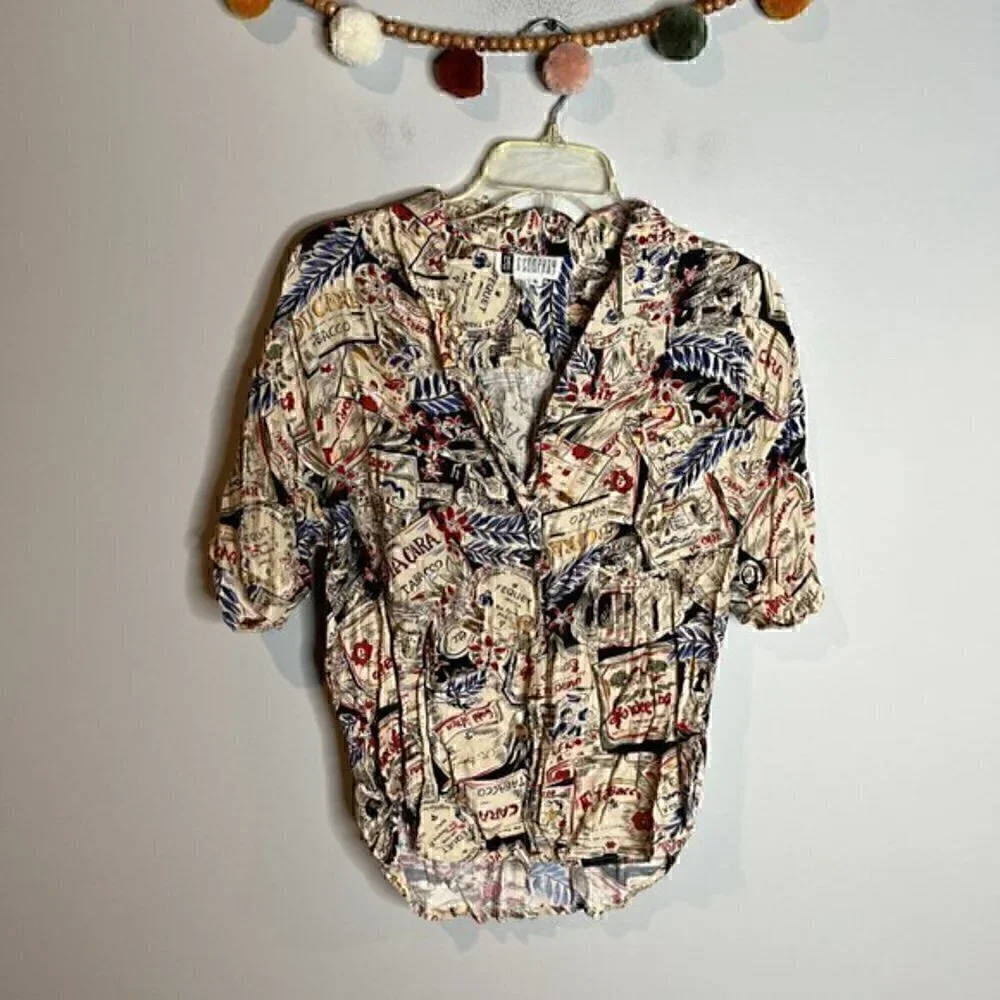 Vintage travel patterned skirt and shirt matching set